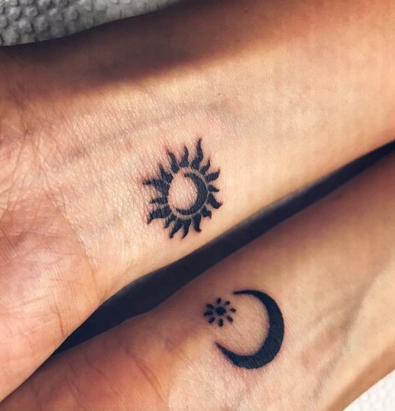 hình xăm mini mặt trời và mặt trăng Top 200 hình xăm cute dễ thương cho nam và nữ - Genztattoo