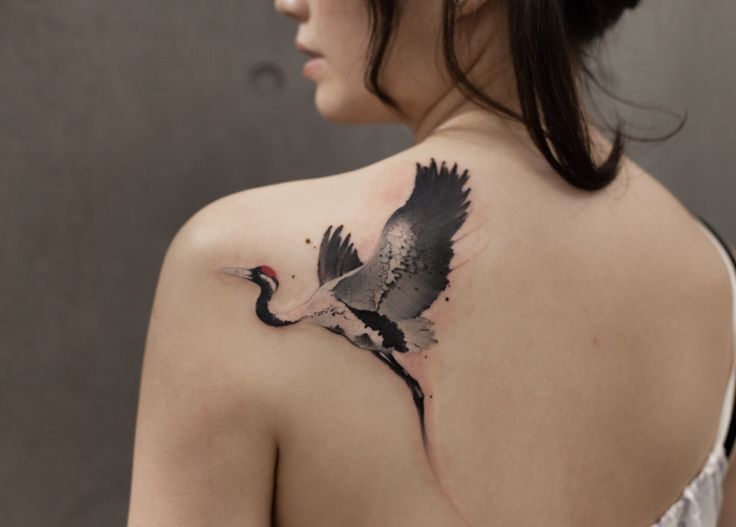 mẫu tattoo con hạc ở lưng cho nữ mẫu tattoo con hạc ở lưng cho nữ