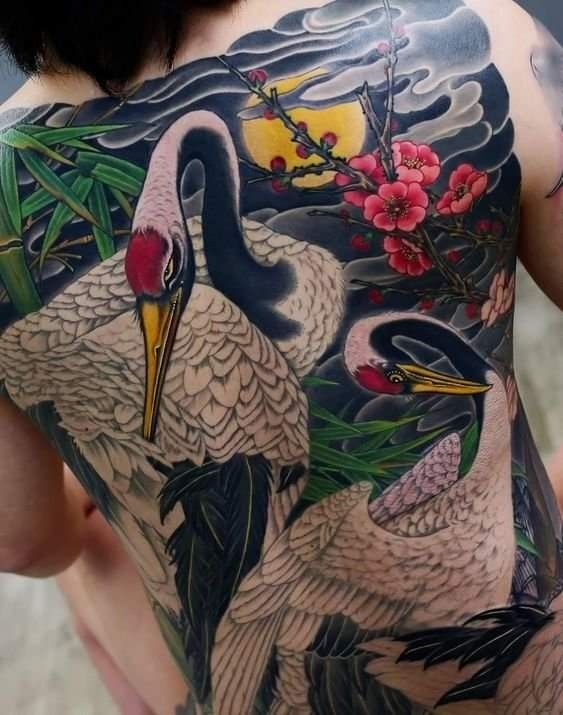 mẫu tattoo con hạc full lưng cực chất mẫu tattoo con hạc full lưng cực chất
