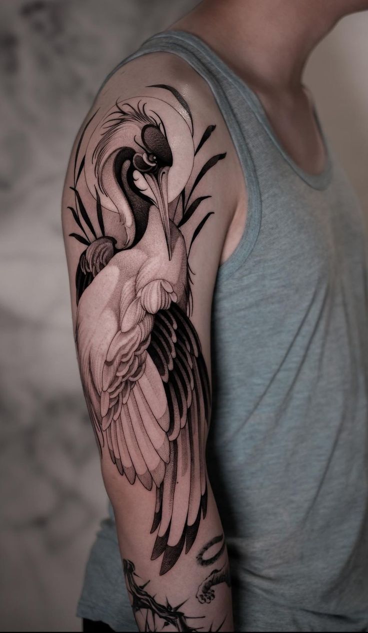 hình tattoo con hạc full bắp tay hình tattoo con hạc full bắp tay