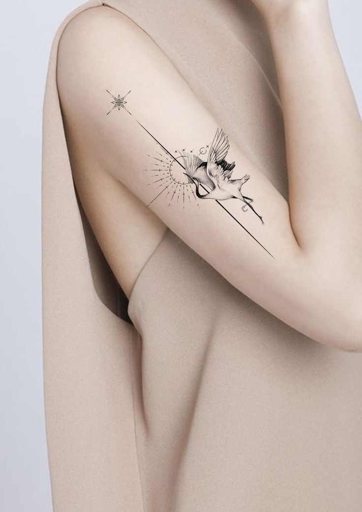 tattoo con hạc đơn giản ở bắp tay tattoo con hạc đơn giản ở bắp tay