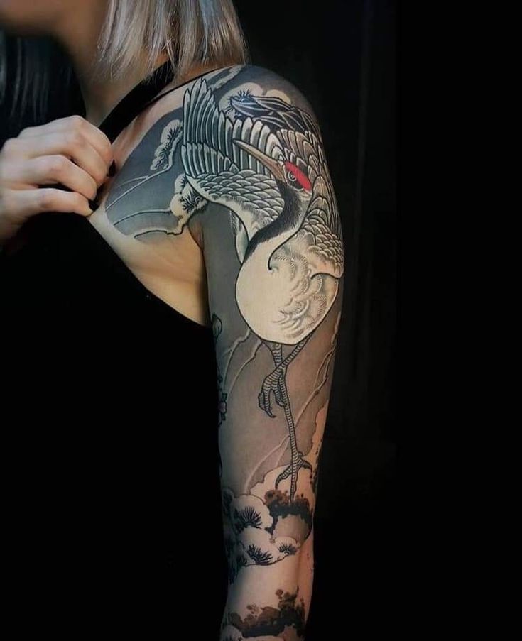 tattoo con hạc full cánh tay tattoo con hạc full cánh tay