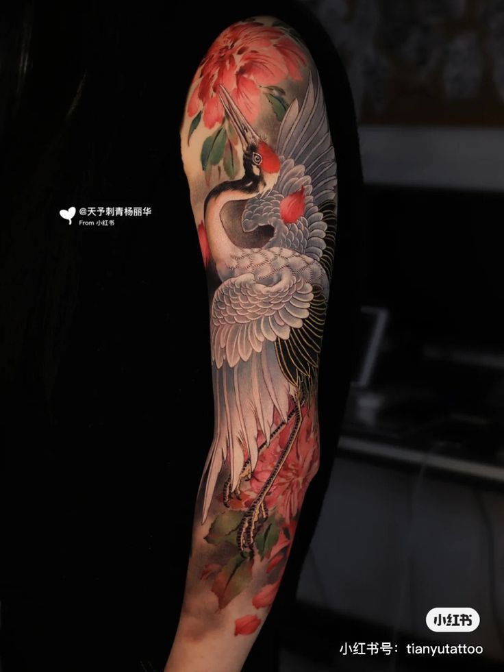 tattoo full cánh tay hình con hạc tattoo full cánh tay hình con hạc