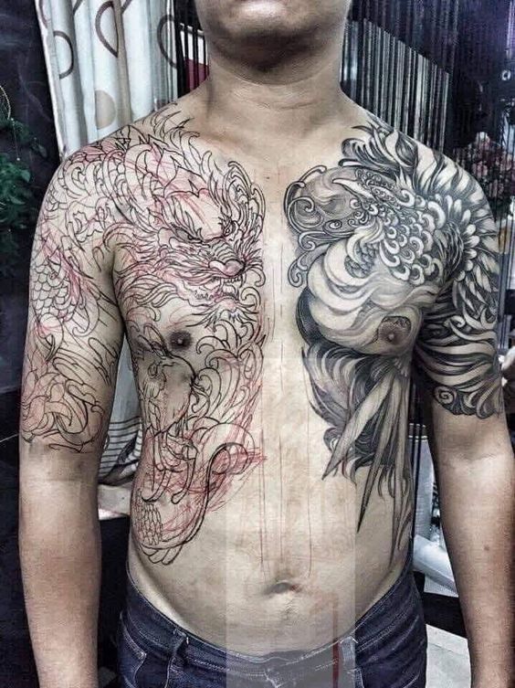 hoàn thiện hình xăm long phụng cho khách hoàn thiện hình xăm long phụng cho khách