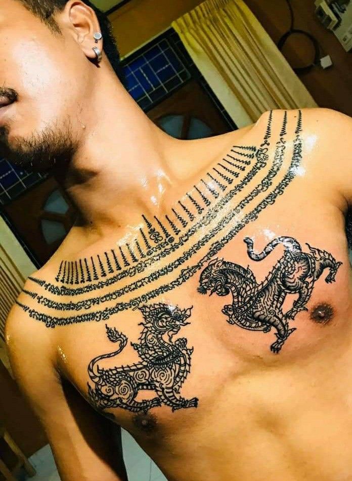Hình xăm Khmer độc đáo trên ngực Top 444+ hình xăm chữ Khmer cho người thích độc lạ - Genztattoo