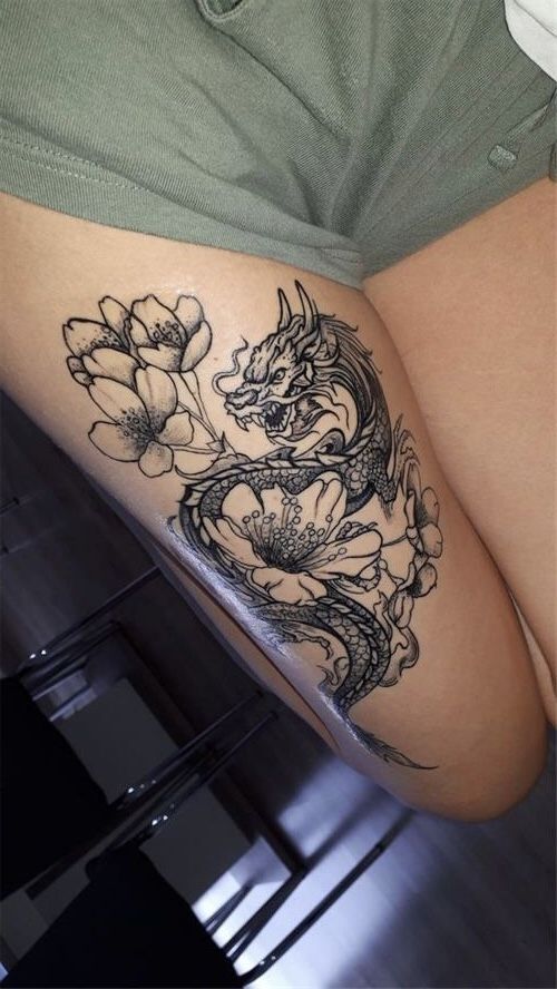 hình xăm rồng ở đùi dành cho nữ mẫu 2
