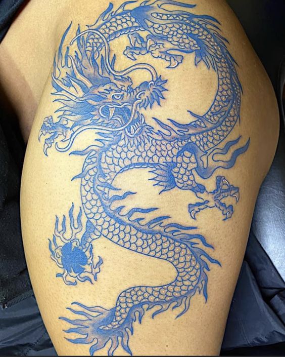 hình xăm rồng xanh ở đùi cực chất