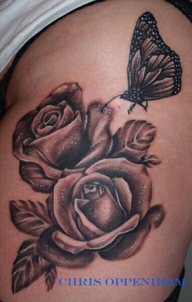 Hình xăm hoa hồng kết hợp với cánh bướm tạo điểm nhấn cho khách hàng tatto hoa hồng kết hợp với cánh bướm tạo ddiemr nhấn cho khách
