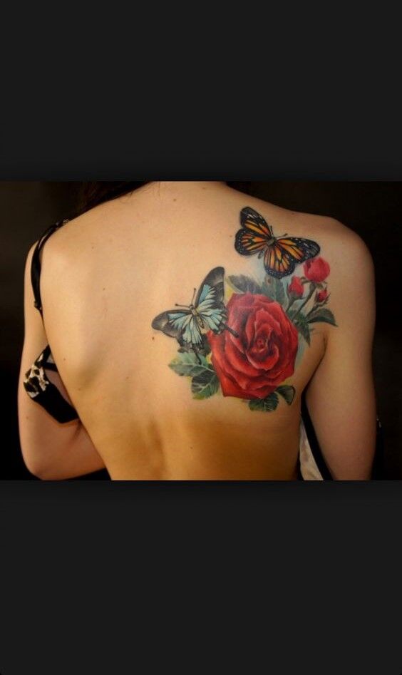 hình xăm bướm và hoa đẹp ở lưng tatoo bướm và hoa ở lưng đẹp