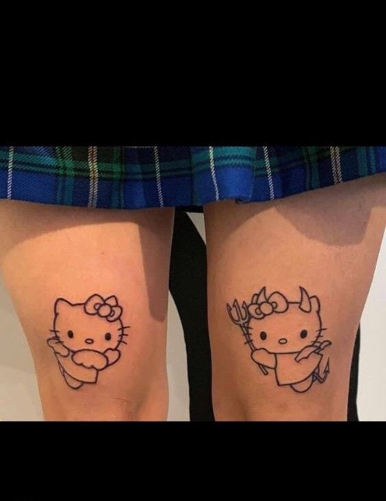 mẫu tattoo thiên thần và ác quỷ hello kitty