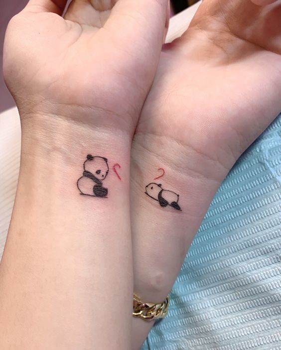 hình xăm gấu trúc trên cánh tay cho cặp đôi Top 600+ hình xăm couple siêu ngầu và cá tính - Genztattoo