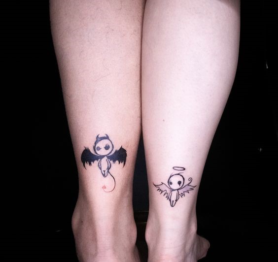 hình xăm thiên thần và ác quỷ nhỏ ở mắt cá chân Top 600+ hình xăm couple siêu ngầu và cá tính - Genztattoo