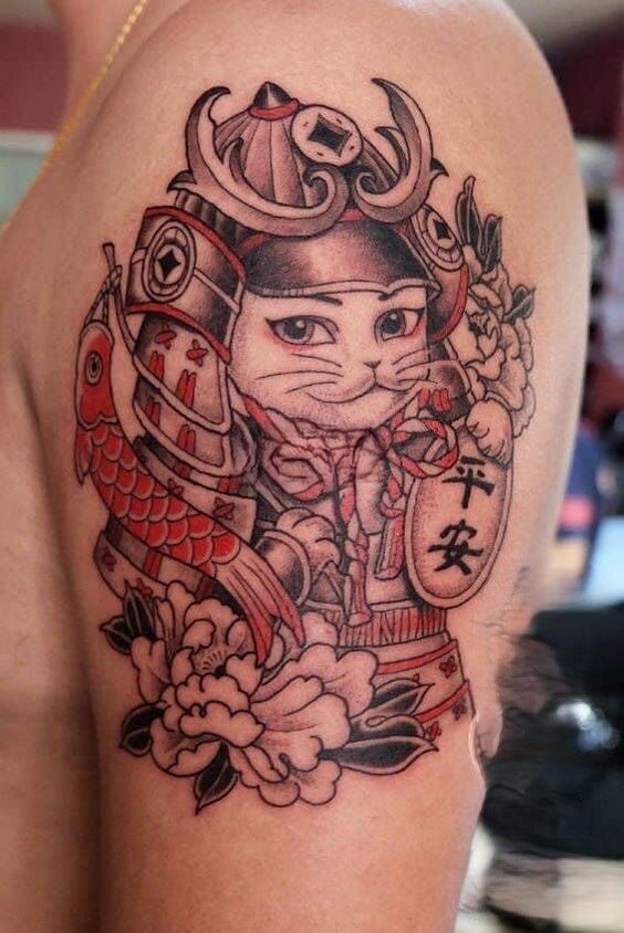 hình xăm mèo thần tài samurai và lòng đèn cá chép hình xăm mèo thần tài samurai và lòng đèn cá chép