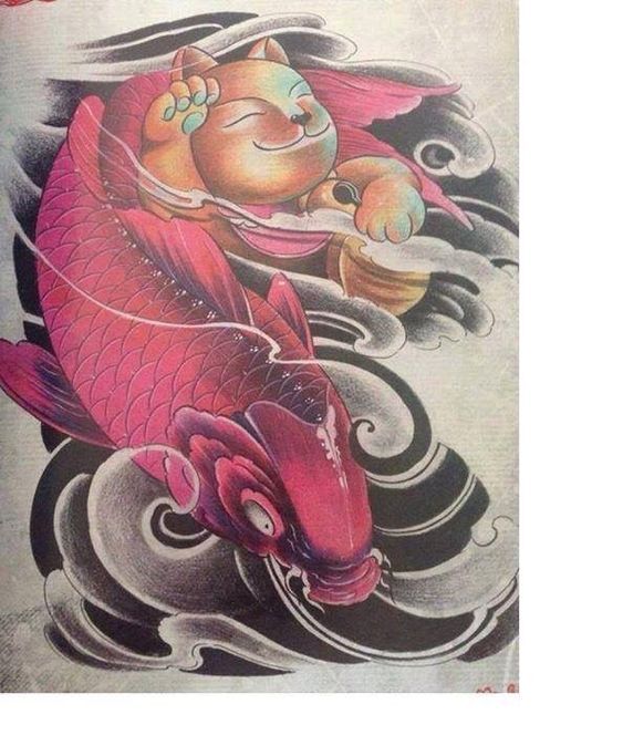 phác họa hình xăm mèo thần tài ngã lưng tựa cá chép phác họa hình xăm mèo thần tài ngã lưng tựa cá chép