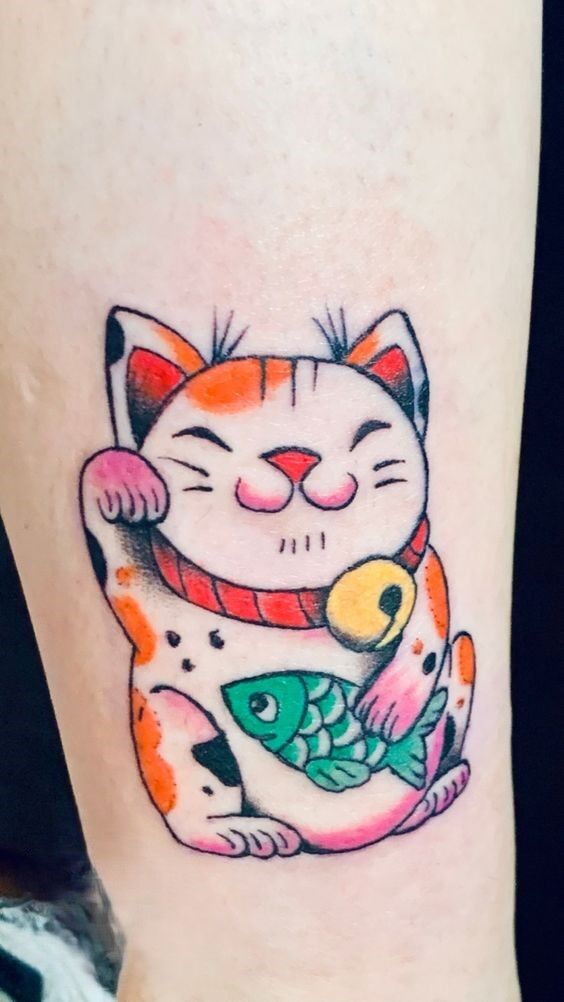 tattoo mèo thần tài kết hợp cá chép cực dễ thương tattoo mèo thần tài kết hợp cá chép cực dễ thương