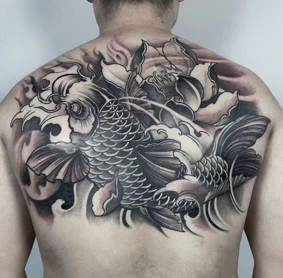 khách xăm hình cá chép kết hợp hoa sen đơn sắc khách xăm hình cá chép kết hợp hoa sen đơn sắc