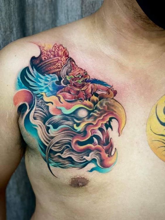 hình xăm garuda lớn và garuda nhỏ ở ngực