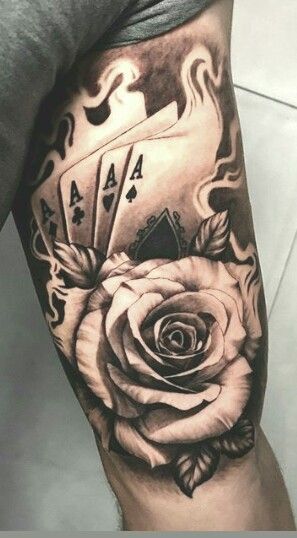 hình tattoo tứ quý ách và bông hồng chất