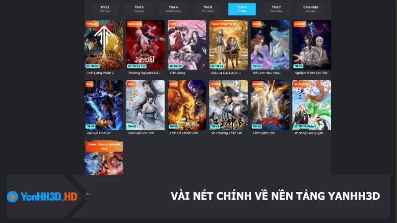 Yanhh3d là một nền tảng xem phim trực tuyến đơn giản và dễ sử dụng, cung cấp nhiều lựa chọn xem phim.